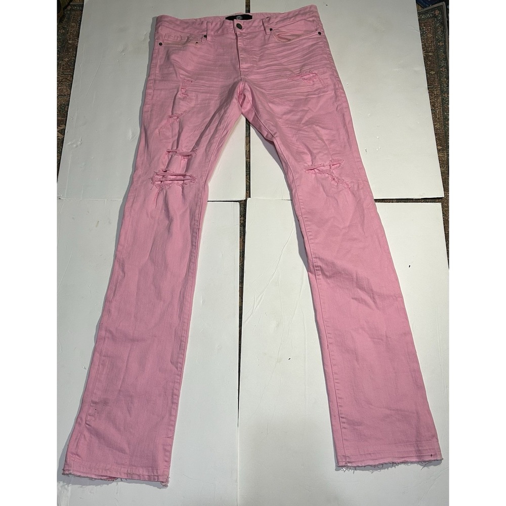 Jordan Craig Men 38 Pink Stacked Ripped‎ Distressed Straight Jeans Denim 5341016